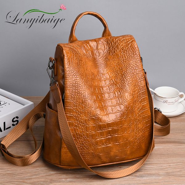 

fashion alligator pu leather backpack women anti-theft casual school backpack for teenager girls multifunction backpacks sac
