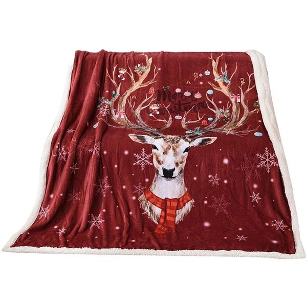 

xd-christmas deer printed sherpa throw blanket soft 150x200cm fleece tv blankets for bed/sofa