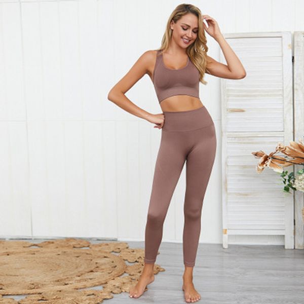 

womens fashion tracksuit trouers outfits sportswear seamless knitted buttocks yoga suit sports fitness suit vest suit sale, Gray