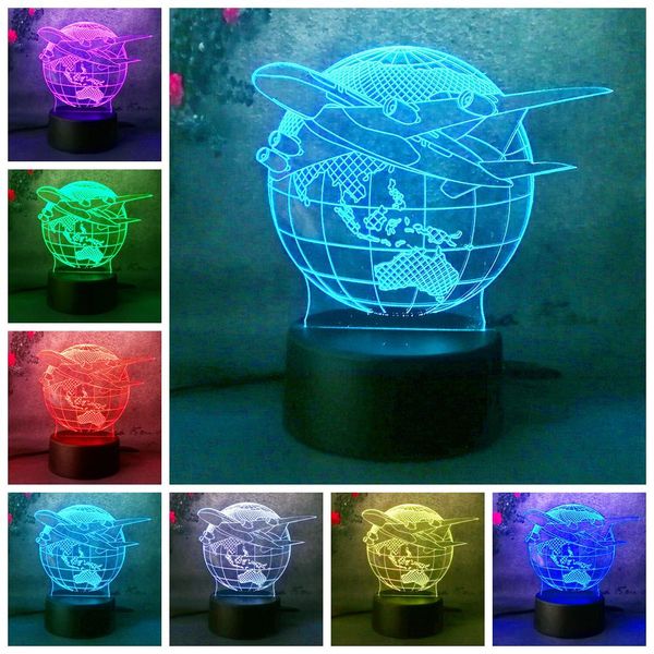 

3d lampara night light lamp earth plan aircraft globe earth 7 color change child kid lave table desk decor halloween christmas