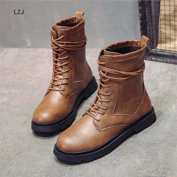 

lzj 2019 boots women genuine leather shoes for winter boots shoes woman casual spring genuine leather female ankle 35-40, Black