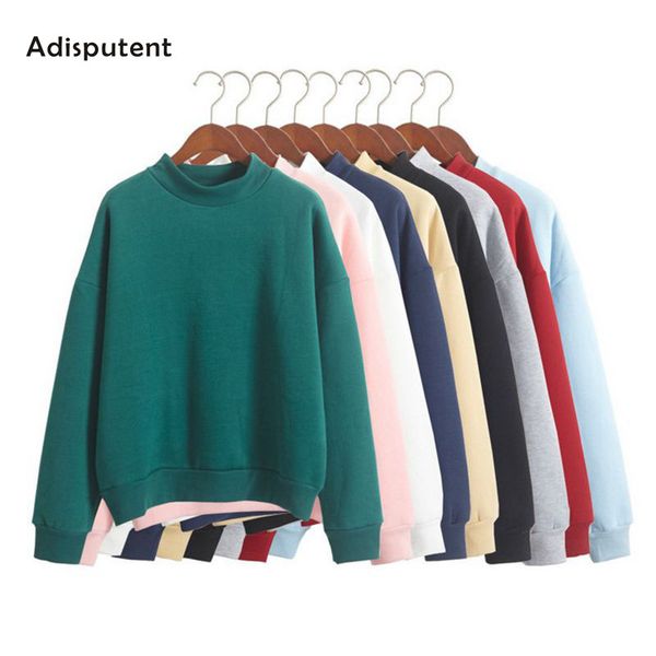 

9 colors winter solid round neck long sleeve velvet warm sweatshirts women korean loose hoodies female casual coat moletom, Black