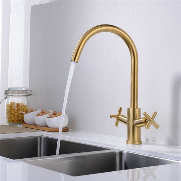 

Kitchen Faucet Brass 360 Degree Hot And Cold Kitchen Water Tap Mixer Dual Sink Rotation With Aerator For Kitchen 2 Handle