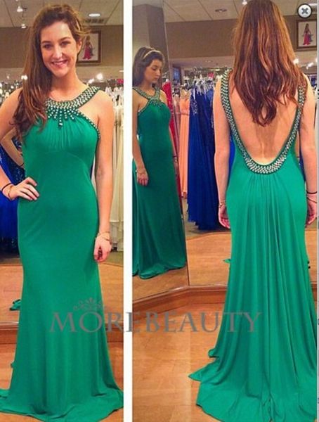 

2019 scoop backless mermaid prom dresses slim sweep train long special occasion party gowns beaded vestidos de soiree, Black