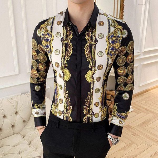 

2020 luxury print men shirt casual slim fit long sleeve male shirts vintage tuxedo shirt polka dot print long sleeve, White;black