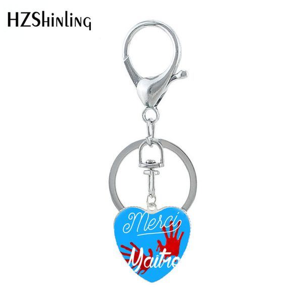 

hzshinling new trendy heart keychain super atsem handmade jewelry merci atsem key ring glass jewelry for women, Silver