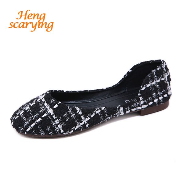 

2019 summer autumn fashion women colorful plaid flats round toe designer ballet flats ballerina boat espadrille shoes plus size, Black