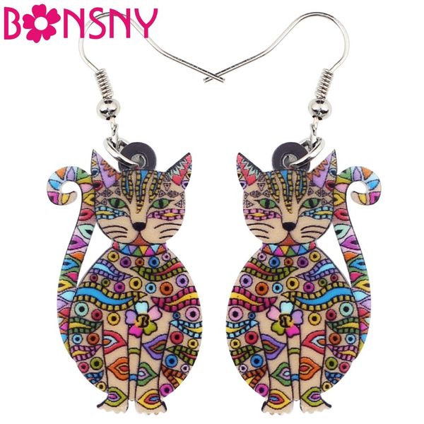

bonsny statement acrylic floral cat kitten earrings big long drop dangle fashion animal jewelry for girls women lady accessories, Silver