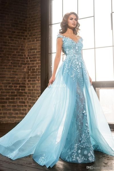 

elie saab overskirts pageant celebrity dresses arabic sheer jewel lace applique beads a-line tulle formal evening long party prom gowns aw45, Black