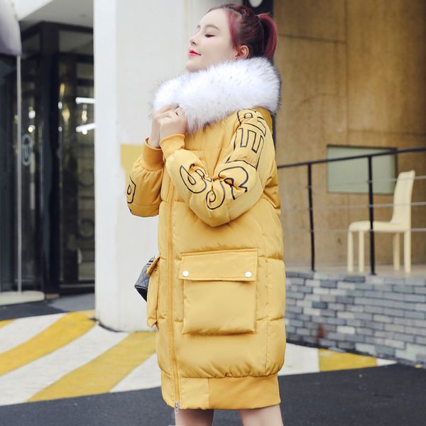 

women's down & parkas arrival 2021 winter jacket women outwear with fur collar hooded padded female coat warm long parka abrigo mujer, Black