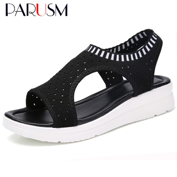 

women summer sandals slip-on flat ladies sandals comfy wedge sandalia feminina shoes woman fashion breathable zapatos de mujer t200529, Black