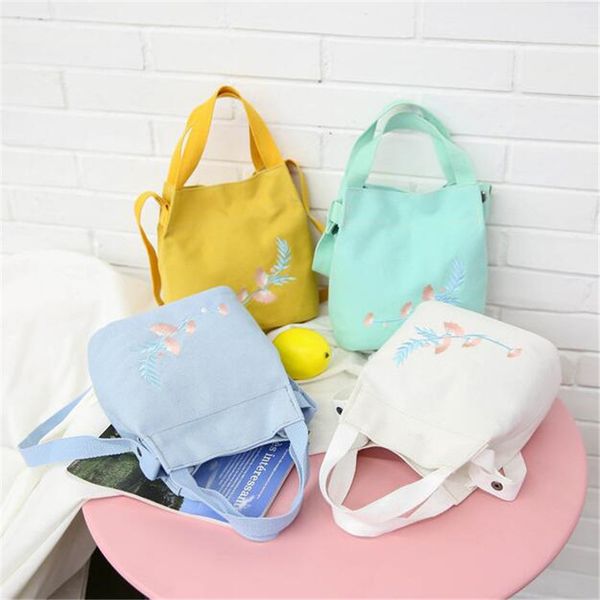 

handbag summer canvas bags for women 2018 slung shoulder bag small fresh literary embroidery bucket casual bag
