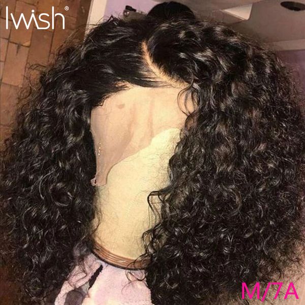 

iwish glueless 13x4 kinky curly lace front human hair wigs for women 150 pre plucked remy hair transparent lace front wig, Black;brown