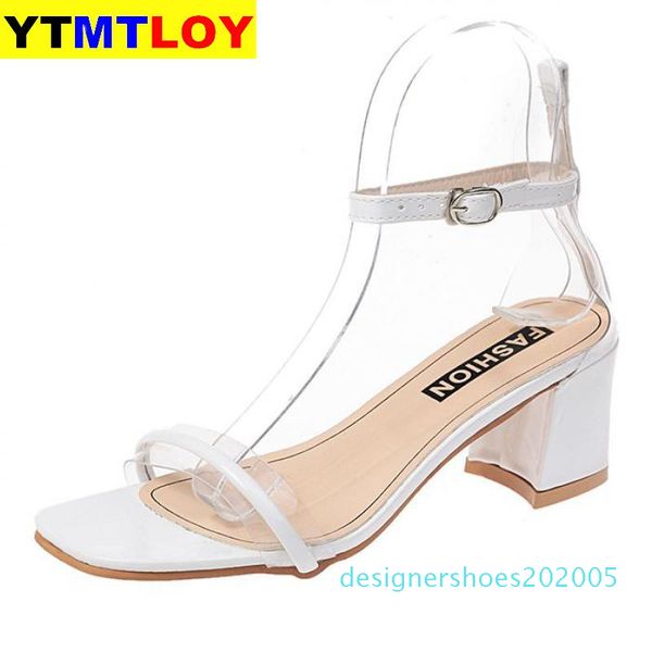 

concise new women shoes buckle flock leather heel square high heels ankle strap square heel gold silver sandals open toe heels d05, Black