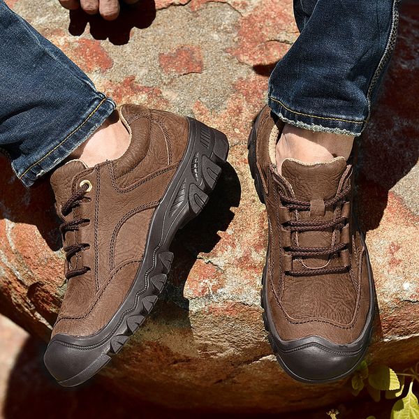 

handmade genuine leather shoes autumn boots men vintage style casual men shoes lace-up ankle boots, Black