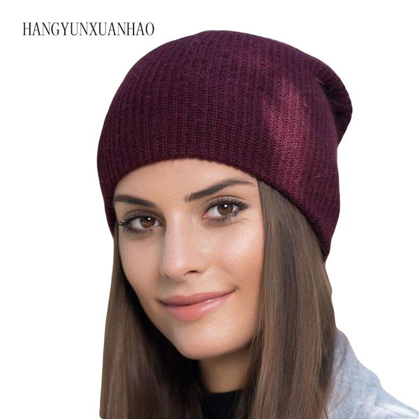 

hangyunxuanhao winter hats for women cashmere beanies ladise knitted hair skullies cap angora pompom gorros