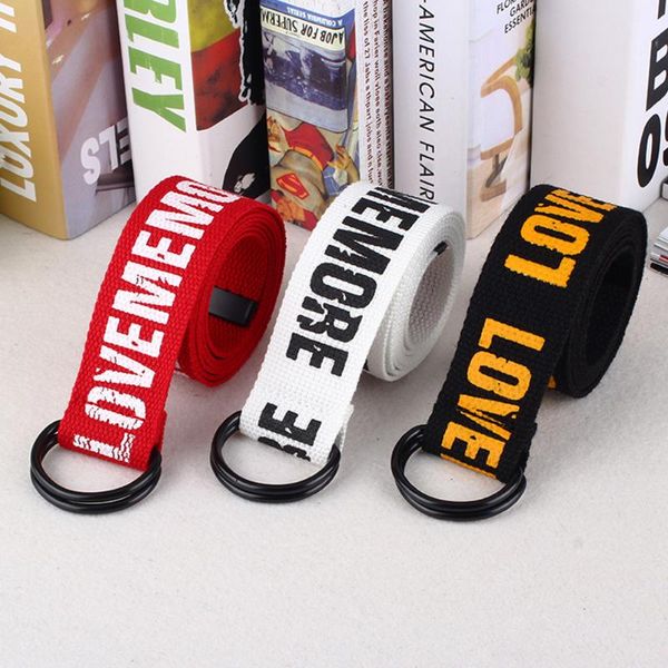 

gifts letter printed fashion waist belt d ring double buckle casual all matching canvas jeans cool women men students durable, Black;brown
