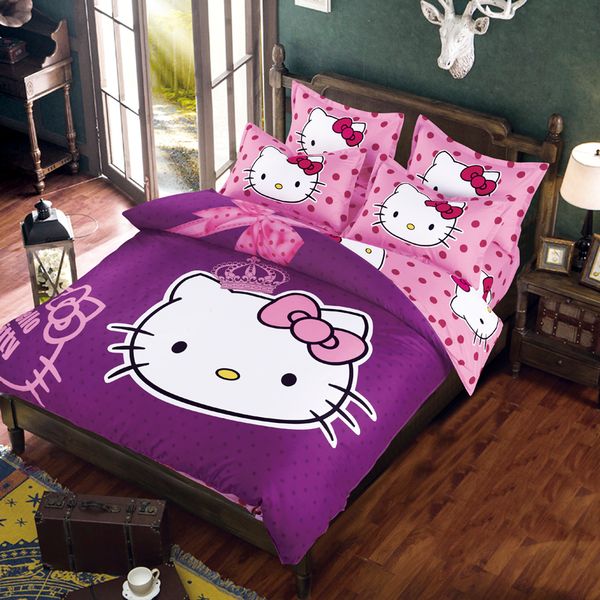 Hello Kitty Bedding Set Children Bed Linen Cartoon Duvet Cover Set With Bed Sheet Pillow Case Bedclothes Twin Full Queen Size Duvet Sets On Sale Duvet