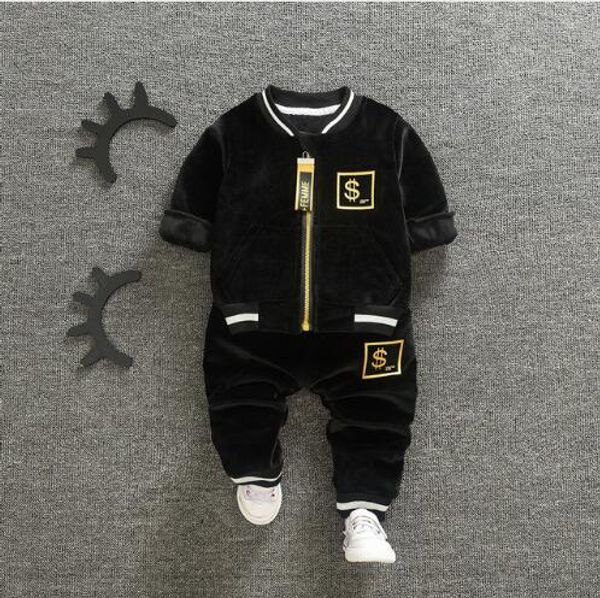 

2019 новый baby girl мальчики одежда наборы малышей дети повседневная спортивные письмо бархатная куртка брюки 2 / комплект осень зима костю, White