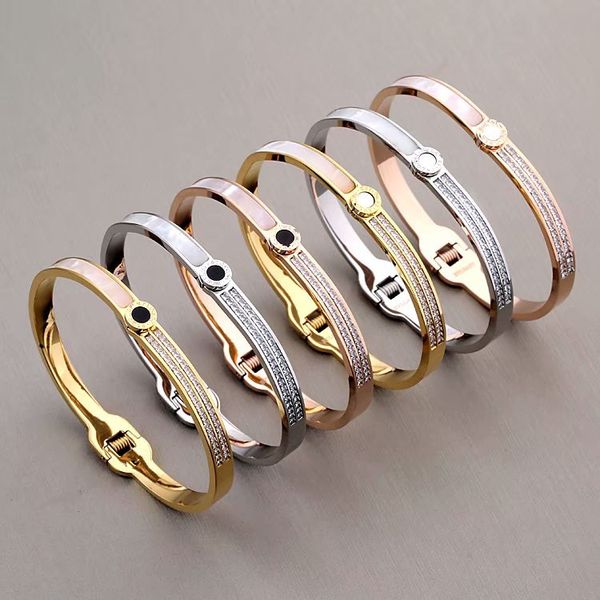 

fashion snap jewelry one side shell and one side diamond bracelet titanium steel gold friendship bracelets bangles, Black