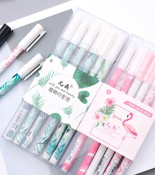 

6pcs/box creative green plants flamingo sakura gel pen signature pen escolar papelaria school office supply promotional gift