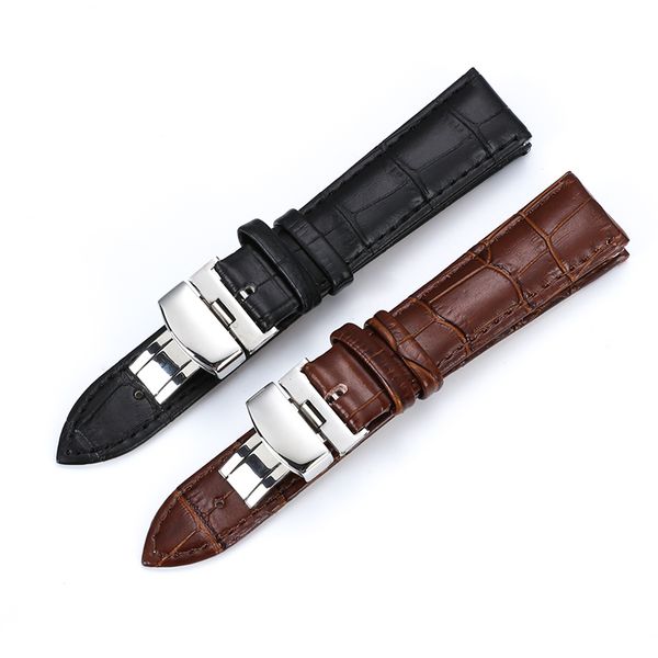 Watch Band Strap borboleta Padrão Couro Deployant pulseira Buckle Brown Black pulseiras 15-23mm