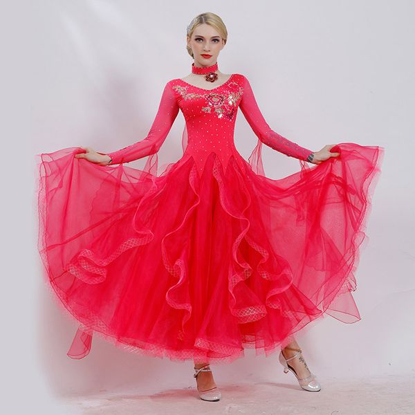 

festival clothing ballroom dance dress for women elegant white waltz standard ballroom dance competition dresses bl1513, Black;red