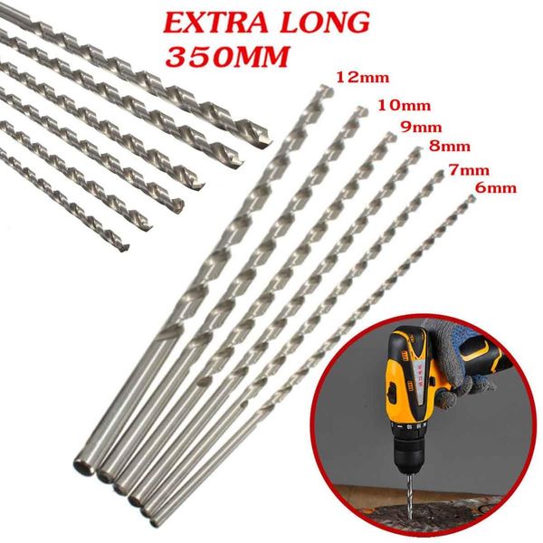

silver drill bit 6-12mm diameter mayitr extra long hss straight shank auger twist drill bit set 350mm length for electric drills