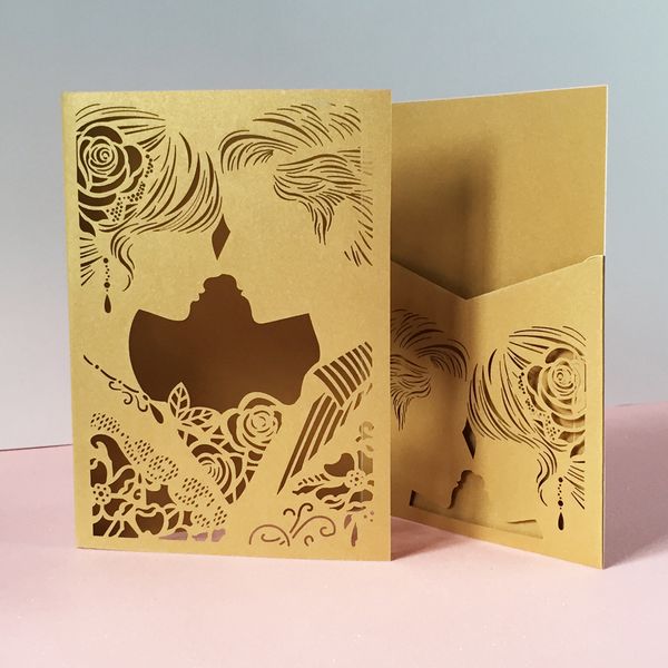 

свадебные пригласительные открытки hollow laser cut honey design для свадебных церемоний торжественная церемония бракосочетания жених и неве, Black