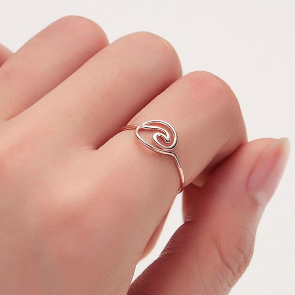 

chandler antique rose gold silver wave rings for women simple metal surfer midi finger knuckle toe surf rings ocean wire bague, Golden;silver