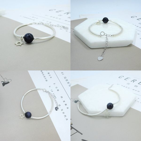 

925 natural crystal starry sky blue sand bracelet woman silver six star concise personality student send e hipanema bracelets mala, Black