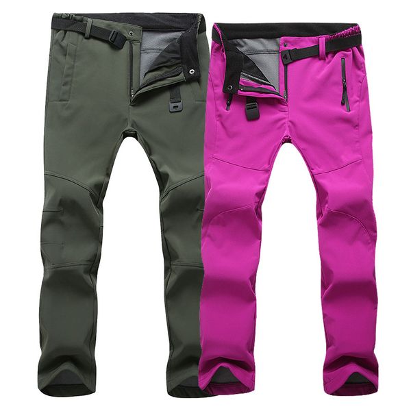 

2018 new winter men women thick warm fleece softshell pants fishing camping hiking skiing trousers waterproof windproof y1778, Black