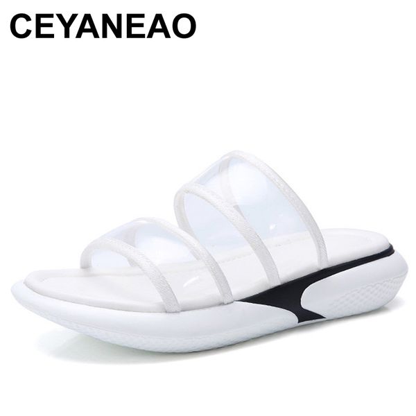 

ceyaneao 2019 summer women slippers jelly shoes ladies slip on slippers for indoor women transparent platform beach e020, Black