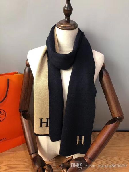 

2019 european and american men's winter boutique scarf 100% knitted wool scarf men and women couple scarf, Blue;gray