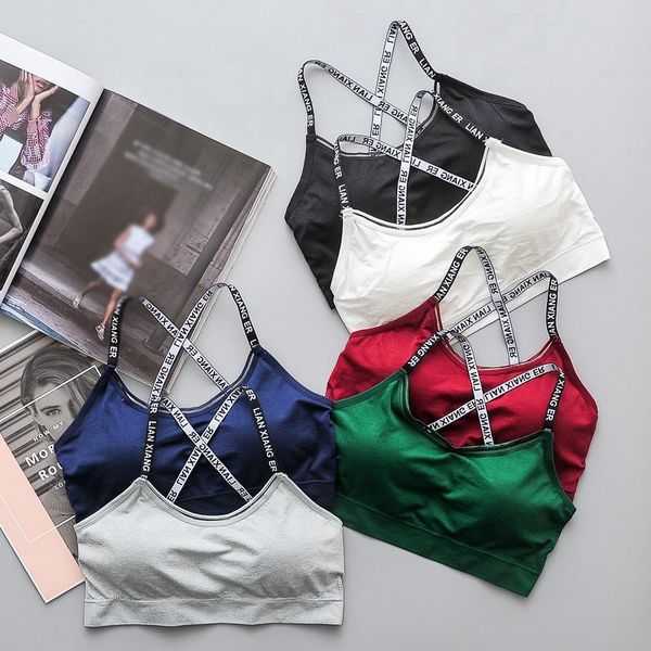 

2019 fashion women acitve bra letter summer woman tube underwear beauty back tanks seamless print strap bra t6 f5, Red;black