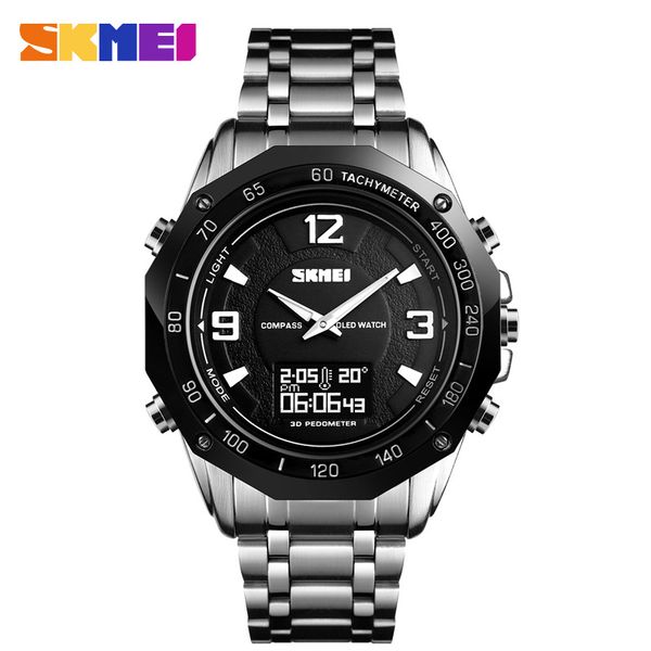 

brand skmei men's digital watch luxury compass pedometer men bracelet count down satch sport watches fashion mens wristwatch, Slivery;brown