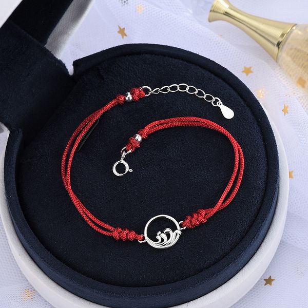 

s925 sterling silver matte thai silver process vows woven red rope couple bracelet long-distance relationship valentines day gift, Black