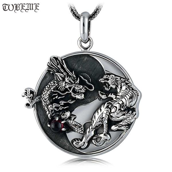 

handmade 100% 925 silver dragon tiger pendant necklace 925 sterling fengshui taichi yinyang pendant necklace good luck amulet