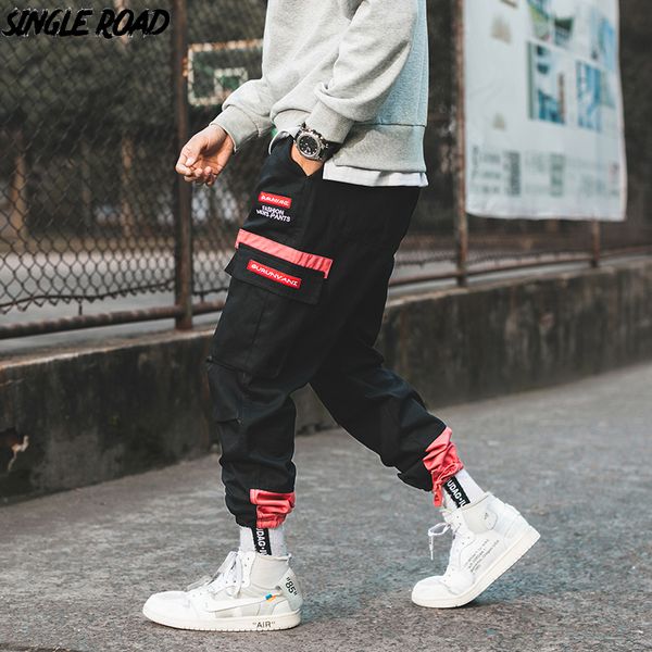 SingleRoad Hip Hop Гарем Cargo Pants Men 2019 Боковые карманы Брюки бегуны Streetwear Мужской Мода Повседневная Sweatpants Jogger Men LY191203