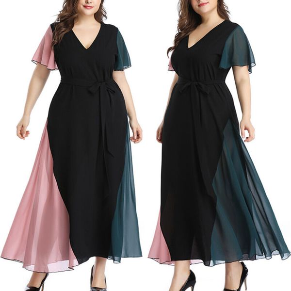 

Women V-Neck Long Summer Short Sleeve Casual Beach Maxi Dress Plus Size Ladies