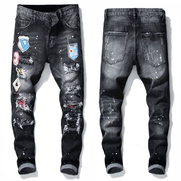 

dsquared2 jeans dsq d2 мужские разрывы stretch черные джинсы мода slim fit омывается motocycle denim брюки hip hop панелями брюки a1, Blue