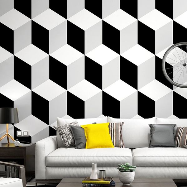 İskandinav tarzı duvar kağıdı siyah ve beyaz geometrik desen, modern minimalist pvc vinil duvar kağıdı kabartmalı 3d