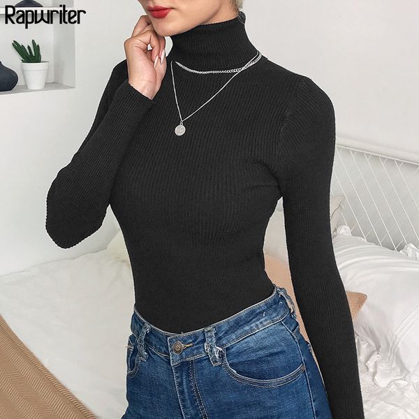 

rapwriter casual turtleneck long sleeve ribben knitted sweater women 2019 basic keep warm sweaters pullovers fall winter outwear, White;black