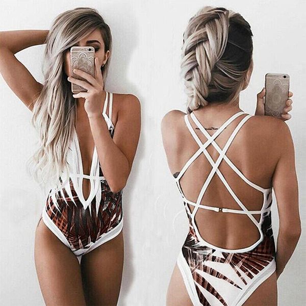 

women's swimwear bikinis set leaf printing 2021 womens bikini push up padded white bandage with halter swimsuit female, White;black