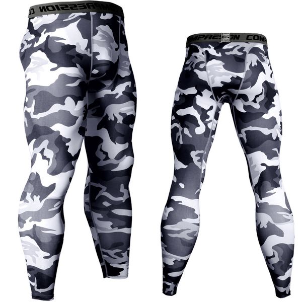 

camouflage army green joggers leggings men quick dry compression pants gyms fitness tights sportswear casual training trousers, Black