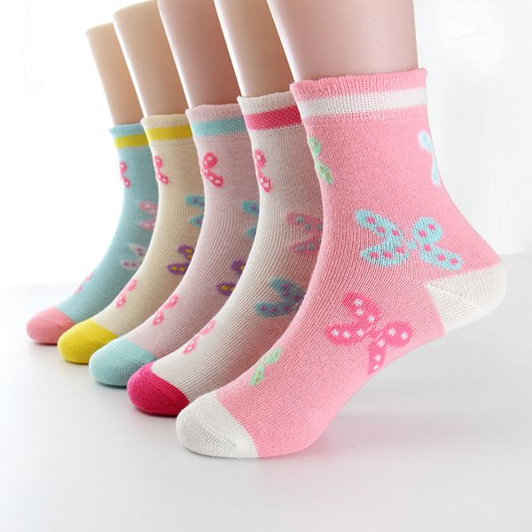 

10 pieces=5 pair autumn winter baby girls socks cotton butterfly pattern children's socks for girls home slippers, Pink;yellow