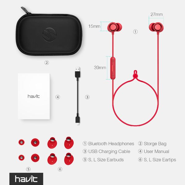 

havit bluetooth headphone sport v4.2 ipx5 sweatproof magnetic earplugs wireless earphone waterproof stereo with microphone i39