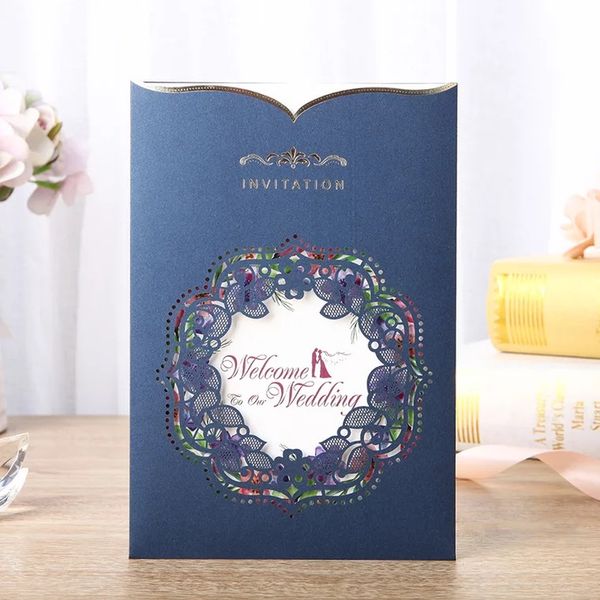 Laser Cut Wedding Invitations Foil Embossing Pocket Invitation