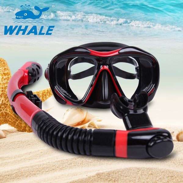 

whale brand design large frame silicone diving anti-fog mask goggles waterproof glasses with snorkel scuba gear equipment set