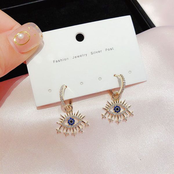 

high-end turkish blue evil eye dangle earrings gold color lucky eyes earrings for women cubic zircon jewelry, Silver